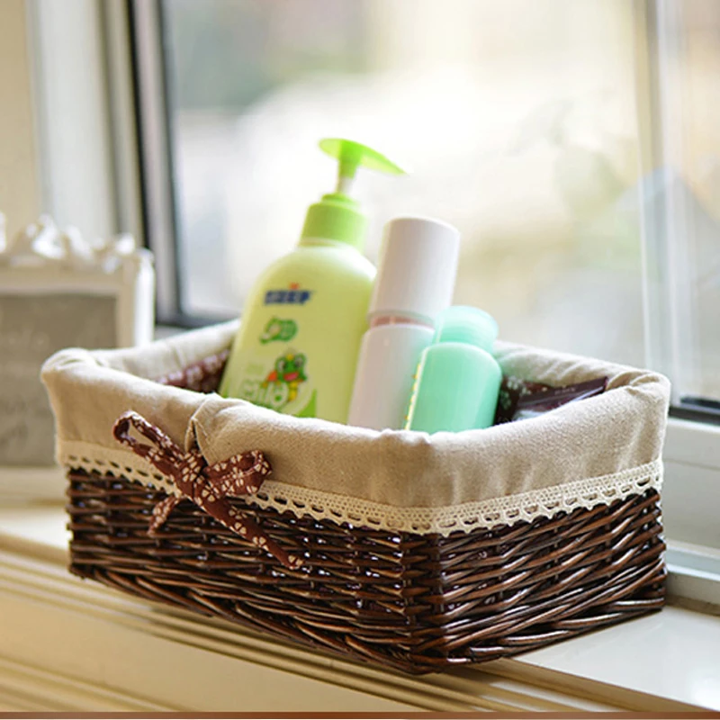 1 шт. плетеная корзина из ротанга с бантиком|baskets wicker|woven basketbasket cosmetic |