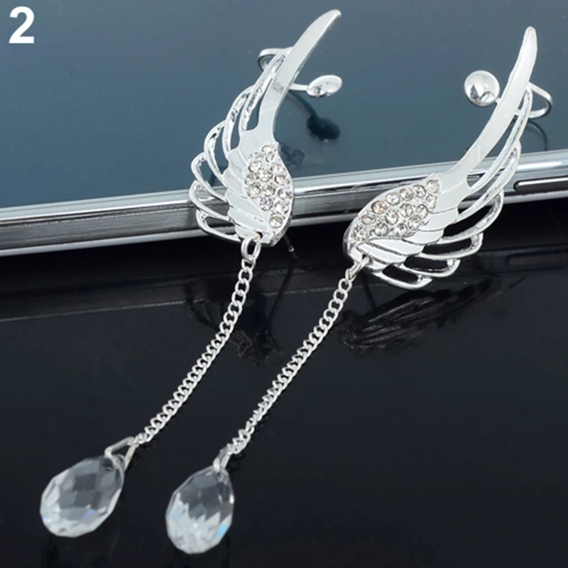 

New Fashion Elegant Crystal Pendant Earrings Long Angel Wing Drop Dangle Earrings For Women