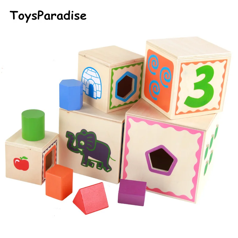 

Stacking Five Layer Shape Kit Wooden Toys For Kids Cognitive Shape Digital Matching Geometric Building Blocks Educational Gift
