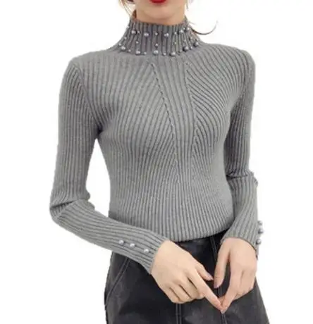 

Autumn and Winter Women Pearl Beaded Sweater Long Sleeve Slim Women Knit Sweater and Pullover