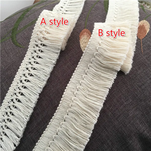 

10Yard/Lot Handmade DIY 4CM Cotton lace trim tassel fringe accessories beige clothing curtain table sweater decorative M0122
