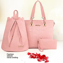 3PCS/Set Woman Girl Lady Female Pink PU Leather Messenger Bags Handbag Shoulder Bag Composite Bag Fashion Women Bag