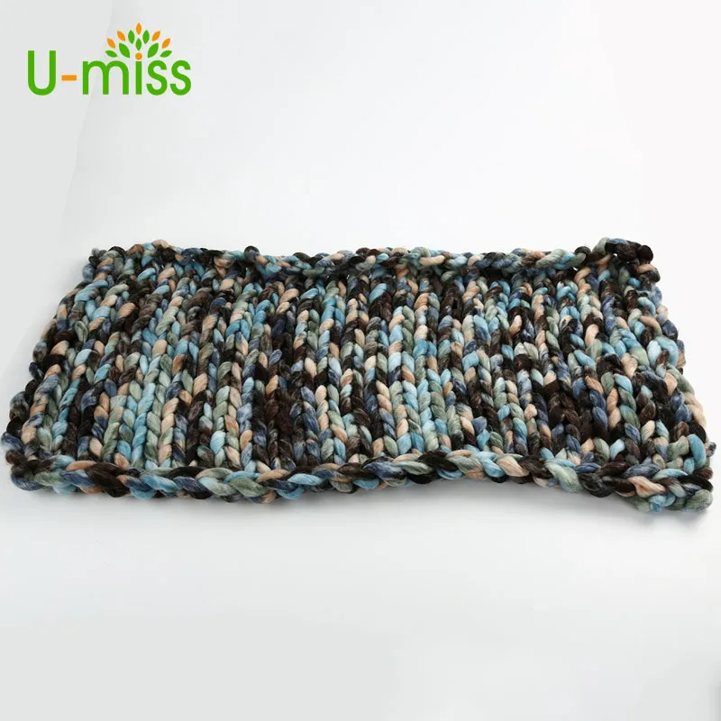 

U-miss Hand Chunky Wool Knitted Irregular printing Blanket Thick Yarn Polyester Wool Bulky Knitting Mixed colors Throw Blankets
