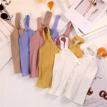 Женские топы с v-образным вырезом, на шнуровке, с пуговицами, топы для девочек, вязаный эластичный свитер без рукавов, футболки, топы, Женский Топ