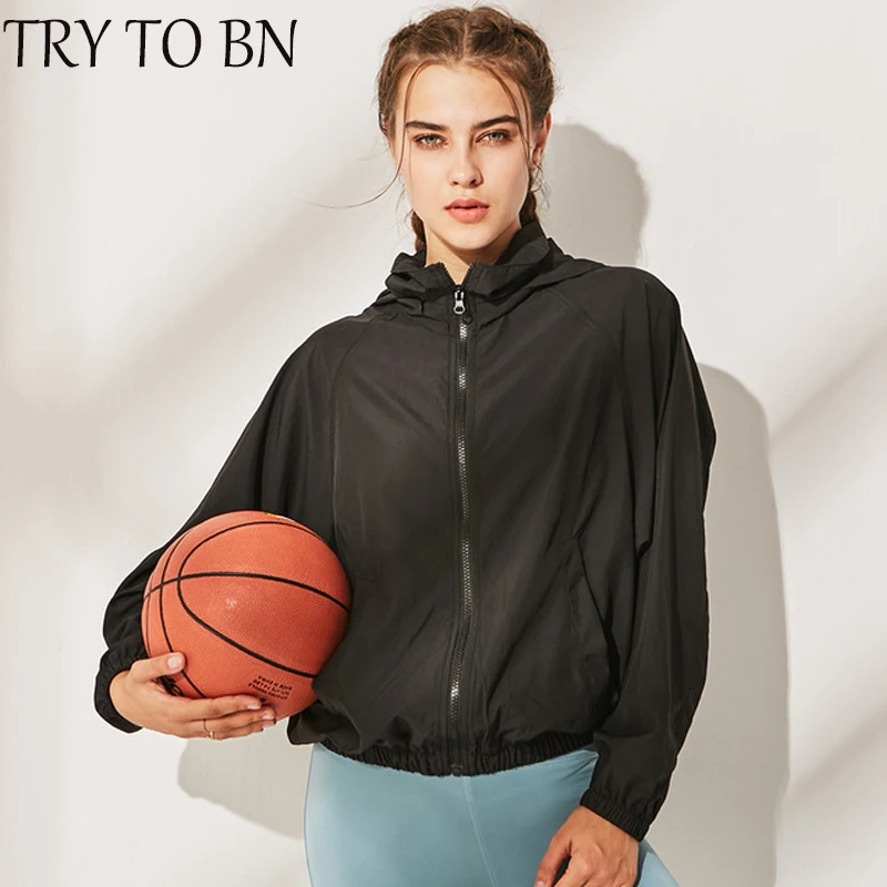 

TRY TO BN New Women Shirt Long Sleeve Solid Casual Fitness Tops Zipper High Elasticity Quick Drying Workout Female Shirt