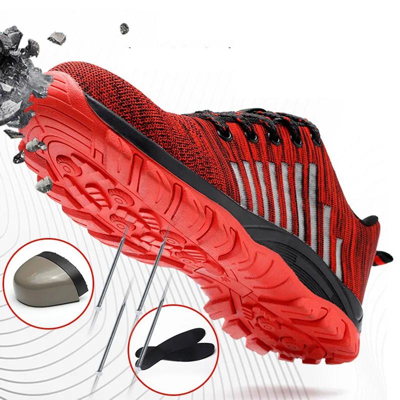 

Indestructible Safety Shoes Men's Steel Toe Caps Work Sneakers Breathable Summer Tooling Boots Protect Industrial Footwear T175