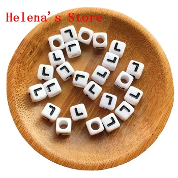 

Black Single Letter L Printing White Cube Alphabet Acrylic Beads Wholesale 1800PCS/Lot 7*7MM Plastic DIY Jewelry Bracelet Beads