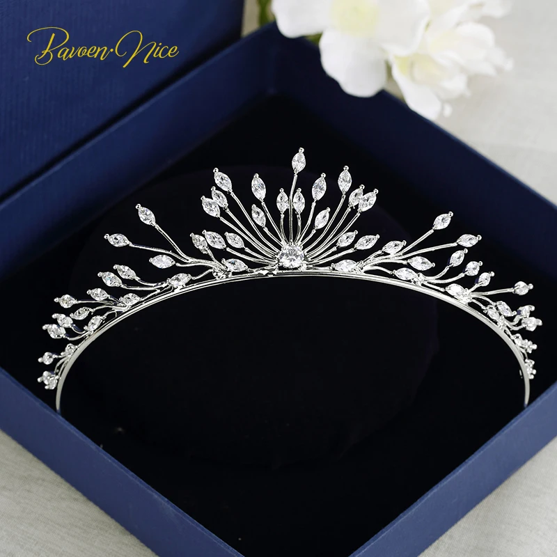 European Simple Leaves Zircon Bridal Hair Jewelry Crystal Bride Tiara Crowns Silver Wedding Accessories | Украшения и аксессуары
