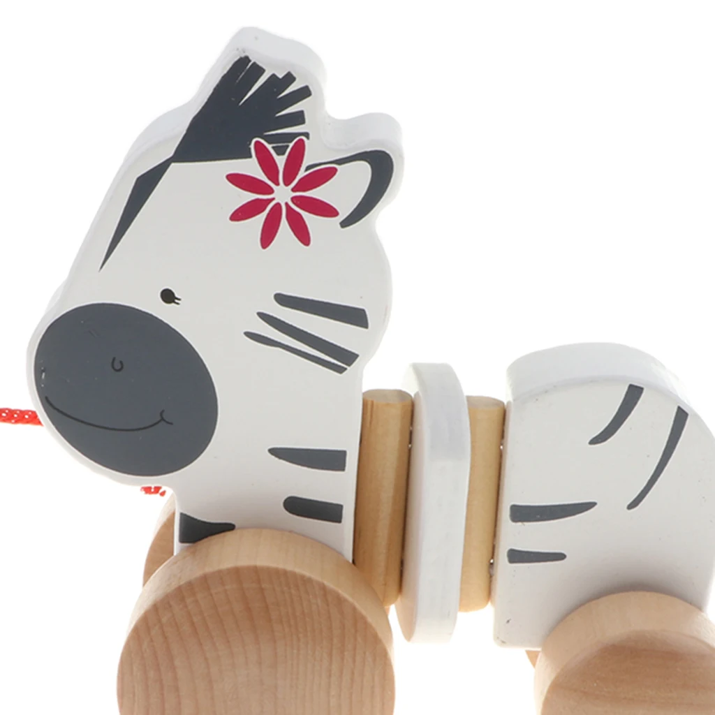 Wooden Pull Along Zebra Classic Developmental Toy for 1 & 2 Year Old Boys & Girls
