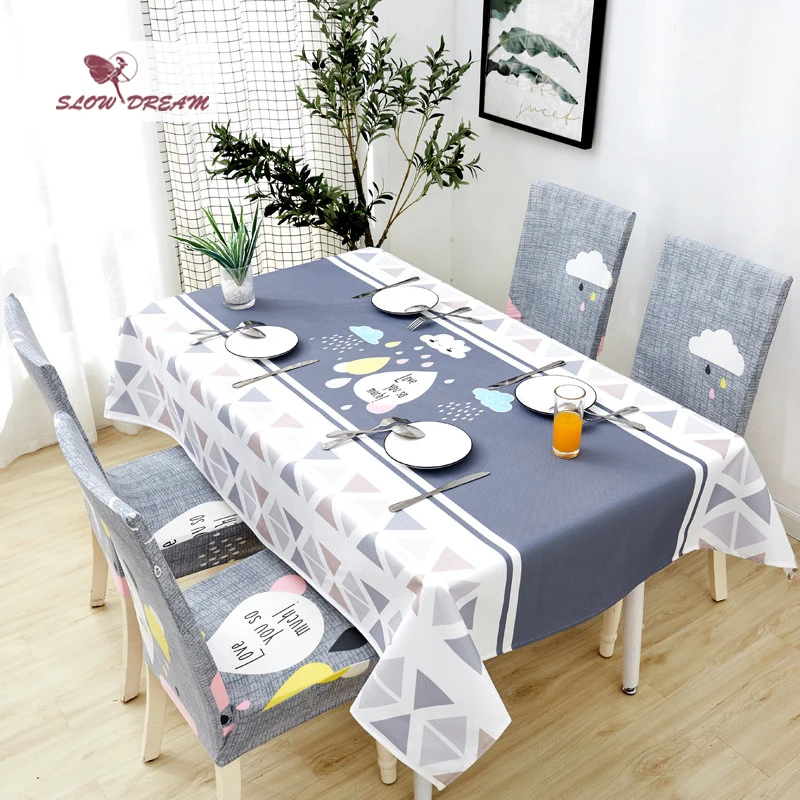 

SlowDream Cloud Decorative Table Colth Rectangle Thick Waterproof Oilproof Linen Dining Table Tea Table Cover For Wedding Party