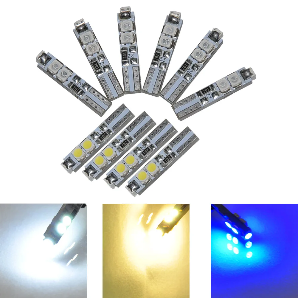 

10PCS White Warm white blue 58 70 73 74 T5 5SMD 3528 LED Dashboard License Plate Bulb Light