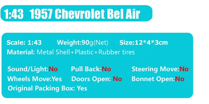 1/43 масштаб дорожный знак Ретро 1957 Chevrolet Bel Air Hardtop coupe автомобиль металлический литой модель-копия игрушки для детей