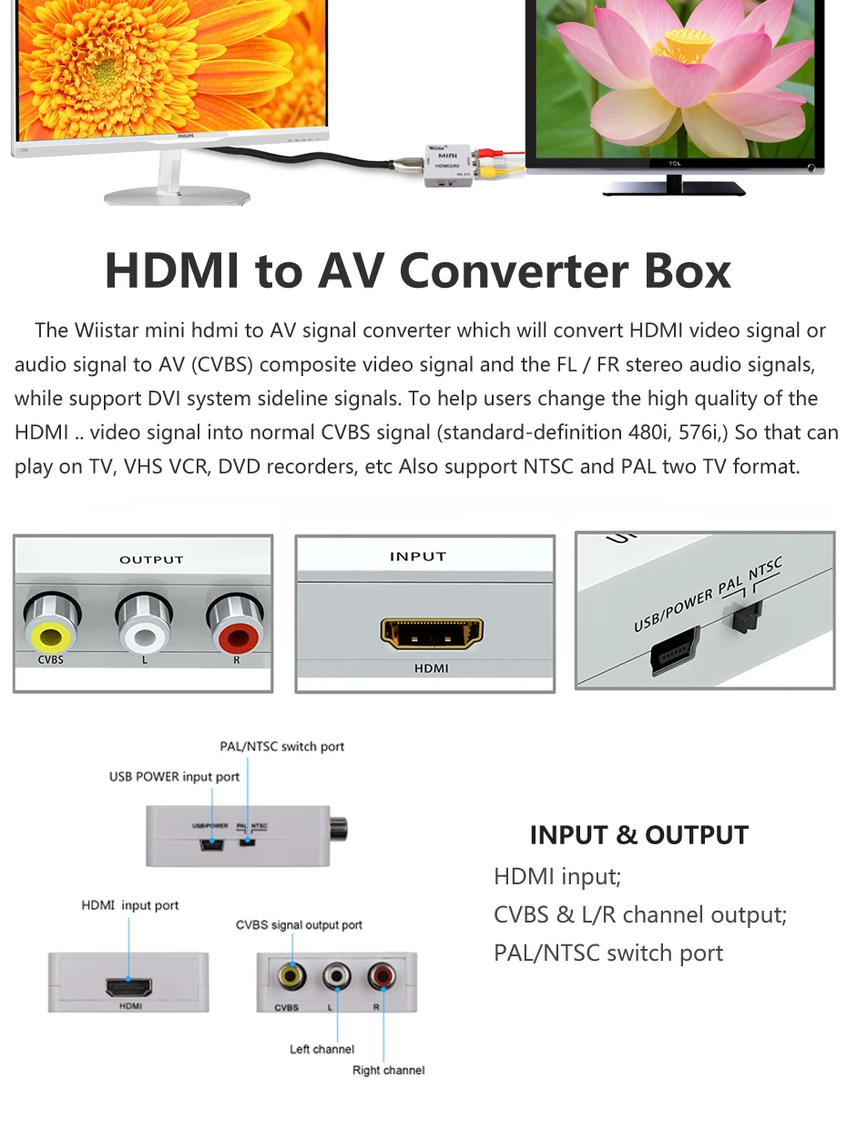 Wiistar HDMI К AV/RCA адаптер HDMI к Composite/адаптер CVBS видео 1080 P HDMI2AV Поддержка NTSC PAL для HDTV PS4