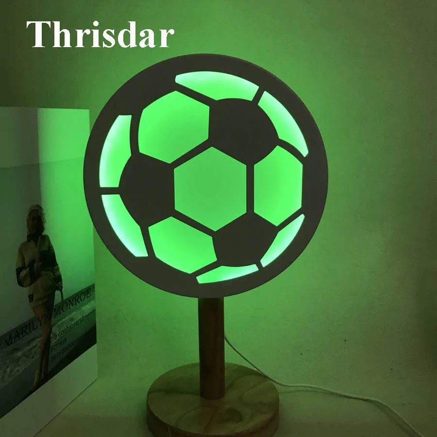 

Thrisdar 7 Color Creative 3D Soccer Football Led Night Light USB Bedroom Bedside Baby Wooden Table Light Sports Fans Best Gift