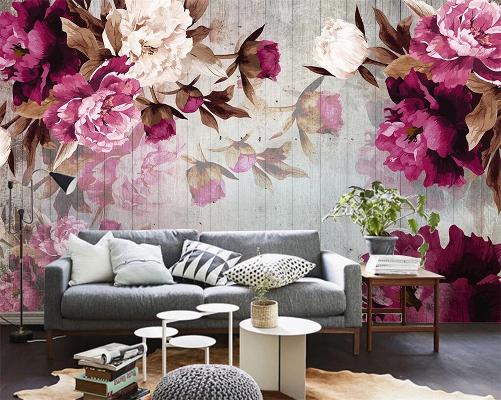 

Beibehang Custom wallpaper vintage hand painted wood floral TV background home decoration living room bedroom mural 3d wallpaper