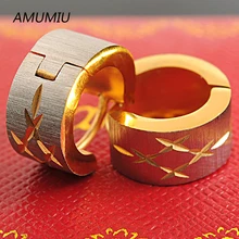 AMUMIU, 316l нержавеющая сталь Золотой "X" узор мужские серьги гвоздики для байкеров, HZE020