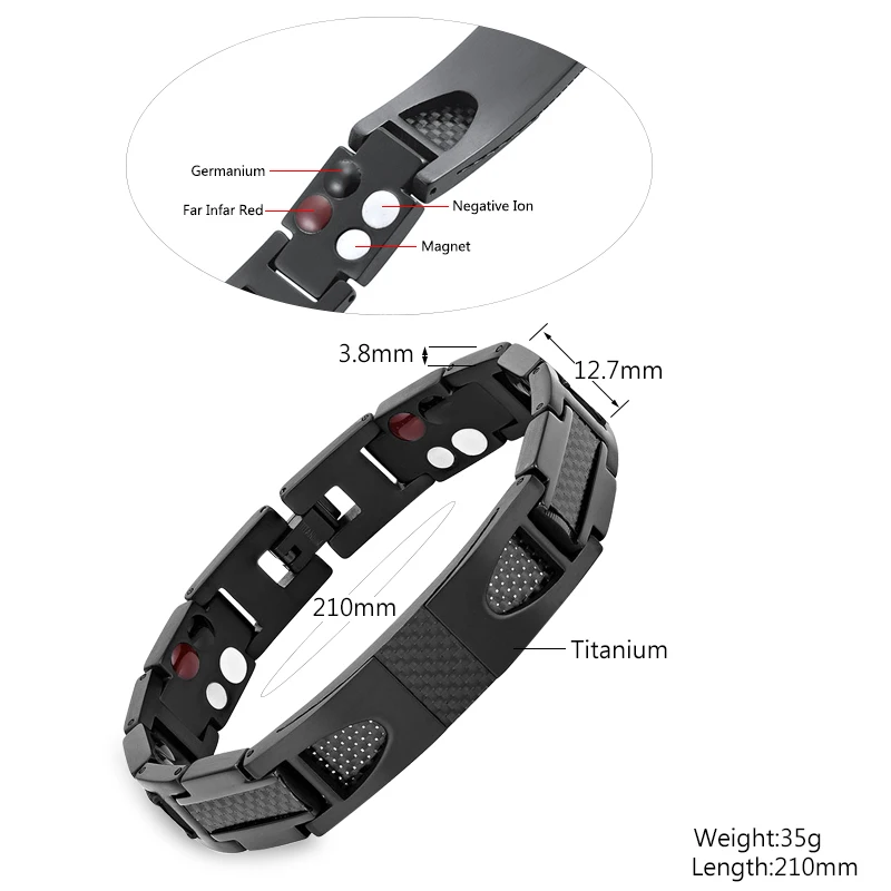 Целебный мужской браслет Tianium, цепочка из углеродного волокна, магнитный браслет и браслет 4 Ele, мужской ts, забота о здоровье, терапия, роскошная мужская мода