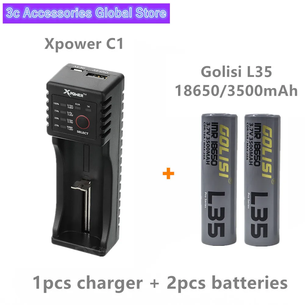 2шт GOLISI L35 IMR 18650 3500 мАч CDR 10A MAX 20A E-CIG аккумуляторная батарея VAPE с Nitecore I2 зарядное устройство XTAR VC2 Liitokala