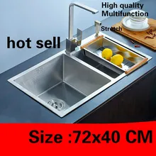 Квартира vogue кухня ручная раковина двойной паз сделать блюда пищевой 304 нержавеющая сталь Горячая 72x40 см