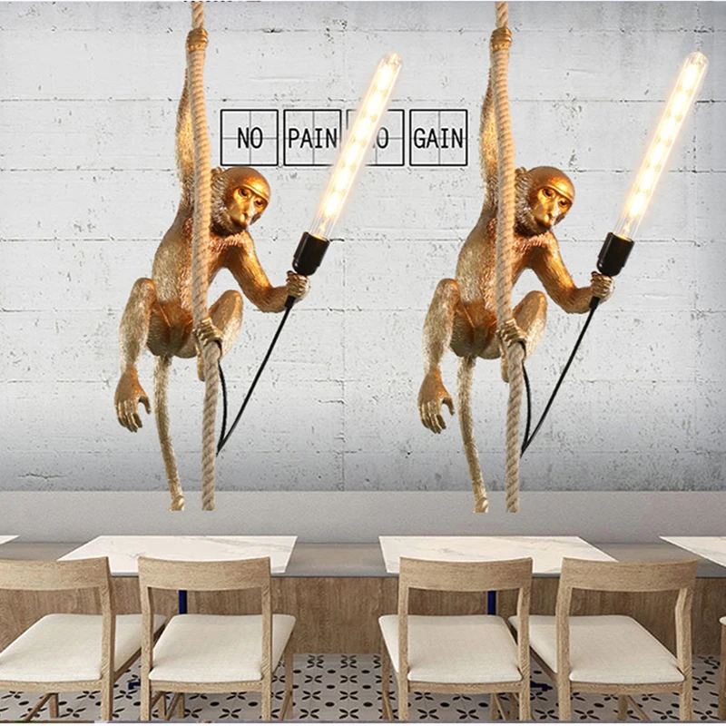 

Modern Resin Monkey Loft Vintage Hemp Rope Pendant Light for Home dining room Bar Cafe Retro Hanging Lighting lamp