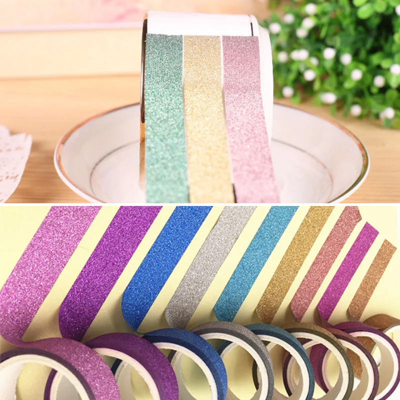 

5pcs/10pcs Glitter Sticky Paper Masking Adhesive Tape Label Printing DIY Scrapbooking Decor Crafts Store