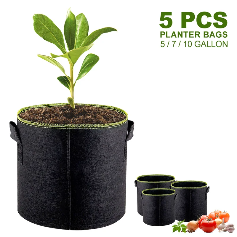 

7 Gallon Black Felt Strawberry Grow Bags Home Garden Plants Vegetable Flowers Planting Growing Bag Potato Pots Planters