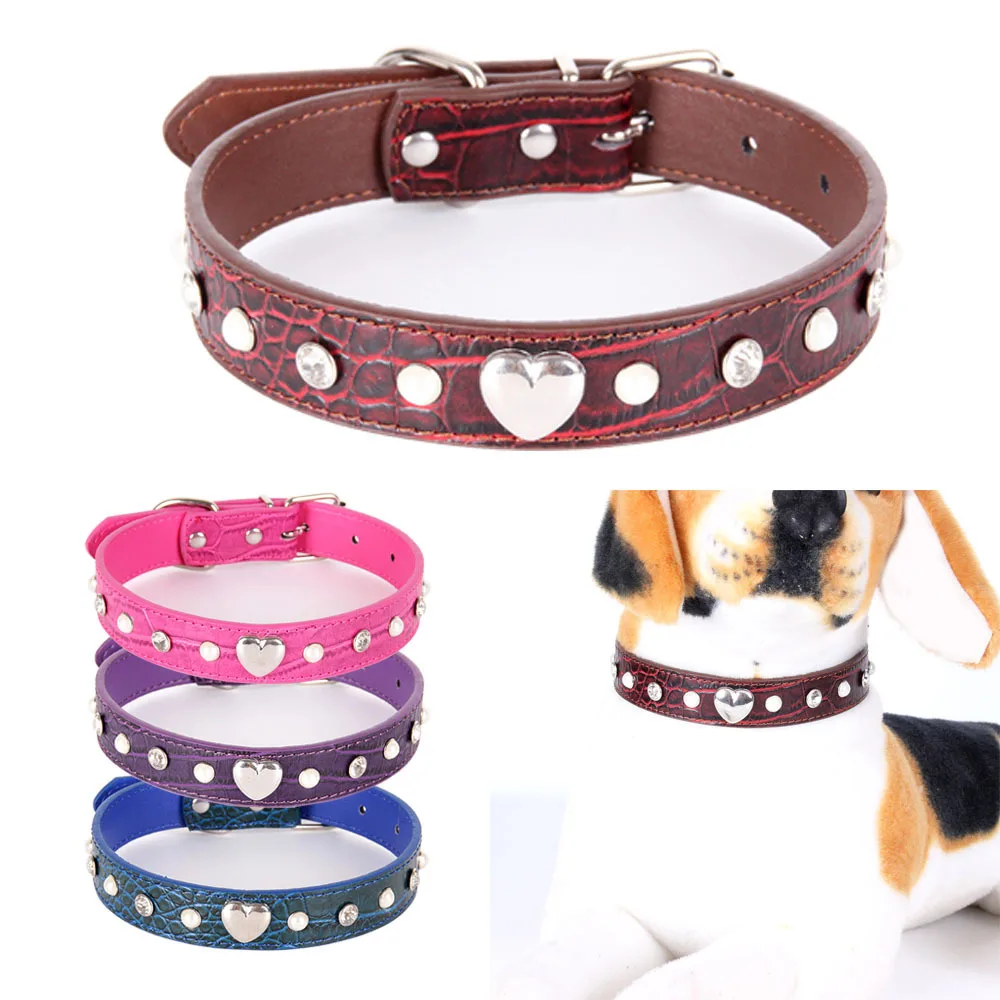 Crocodile smooth Dog Collar PU leather pet dog Collars Rhinestones