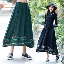 KYQIAO faldas mujer moda женщинам Этническая юбка Женская Осенняя Мексика Стиль Оригинальный дизайн Длинные Черный Зеленый Красный Вышивка юбка