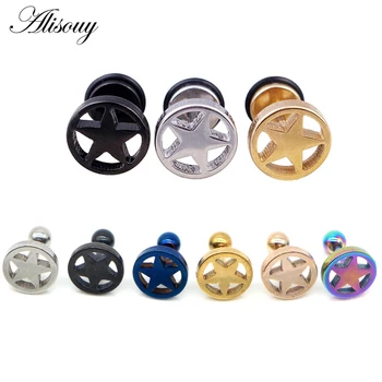 

Alisouy Stainless Steel Hollow Stars Barbell Ear Studs Black Blue Color Stud Earrings For Women Earrings Jewelry For Men Women