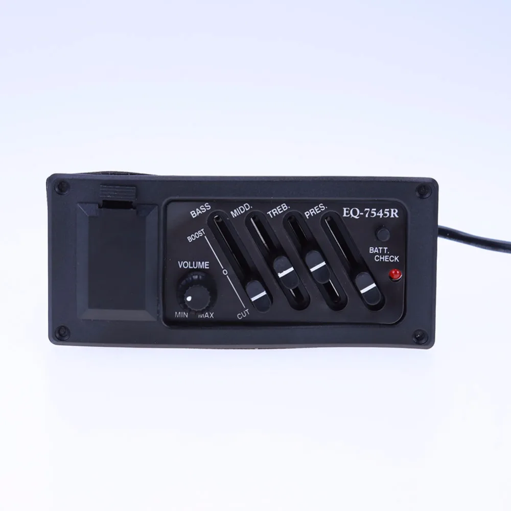 Guitarra Pickup 4 Band acústica Guitarra Preamp amplificador 6,5mm salida EQ 7545R pastillas negro Guitarra Accesorios Guitarra Pickup 4 Band acústica Guitarra Preamp amplificador 6,5mm salida EQ 7545R pastillas negro Guitarra Accesorios
