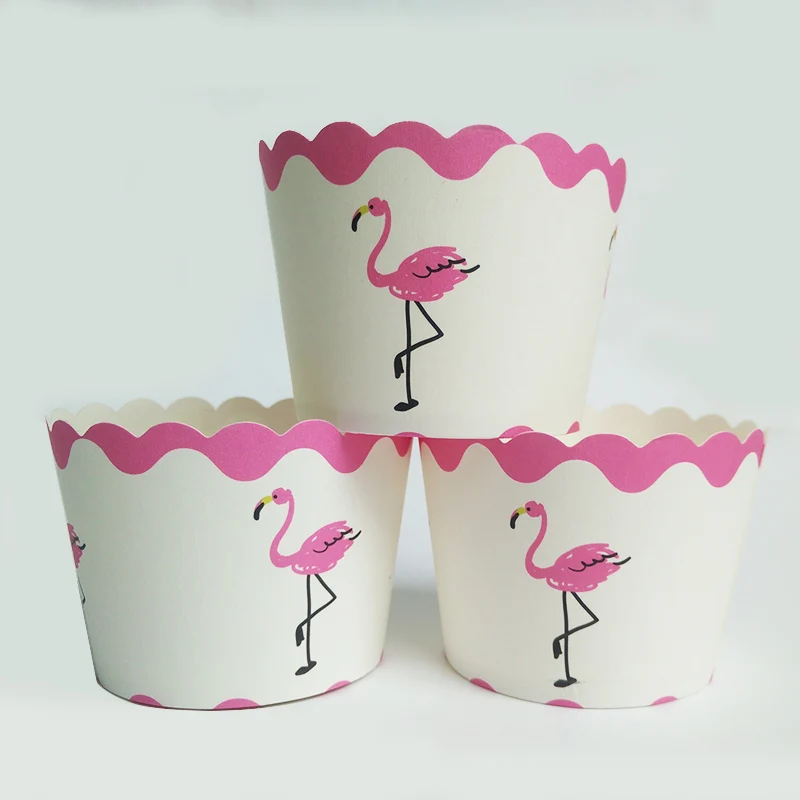 

100pcs Pretty White Pink Flamingo Birds Paper Cake Cupcake Cup Tray Liners Baking Muffin Cupcake Cases Oven Baking Tools