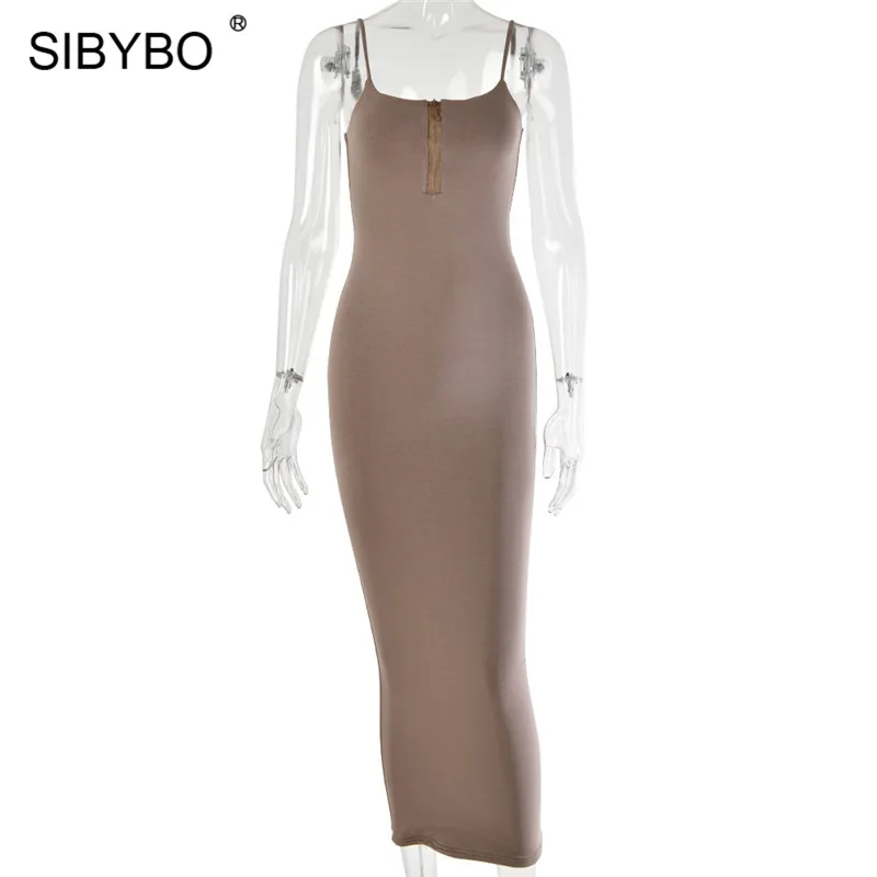 Sibybo, летние макси платья на тонких бретелях для женщин, без рукавов, на молнии, сексуальное длинное платье для женщин, с открытой спиной, Клубные, вечерние, пляжные