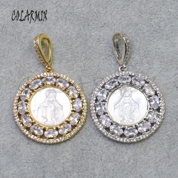 

4 Pieces Zircon Round Charms White shell jewelry pendant Crystal jewelry pendant pattern jewelry pendant gift for lady 5197