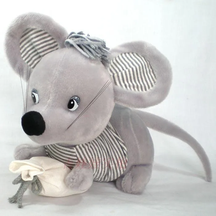Симпатичная мышь из мультфильма кукла, серая мышь плюшевая игрушка, с сумкой, украшение дома подарок на день рождения h2843