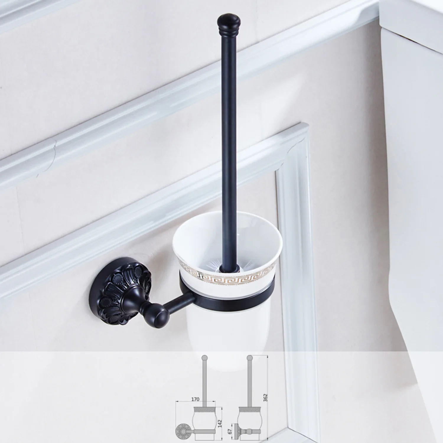 AUSWIND Antique Bronze Toilet Brush and Holder Oil Rubbed Bronze Wall Mount, Solid Brass