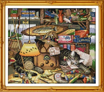 

Sweet dream cat Animal Cotton cross stitch kit 14ct white 11ct printed embroidery DIY handmade needle work wall home decor