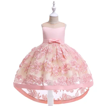 

5285 3D Embroidery Princess Costume Sleeveless Baby Girls Dresses Wedding Party Kids Dresses For Girls Summer baby girl clothes