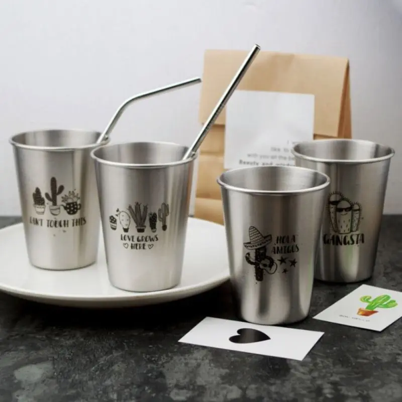 

Anti-scald Cactus Pattern Stainless Steel Water Cup Good Thermal Conductivity Multi-style Pattern Water Cup Home Supplies