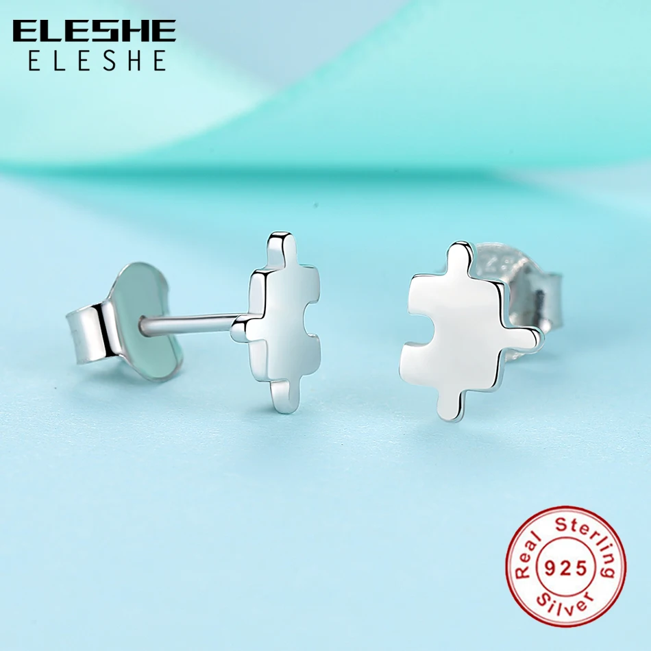 ELESHE New Arrival Genuine 925 Sterling Silver Game Puzzle Stud Earrings Geometric Earings Sterling Silver Jewelry