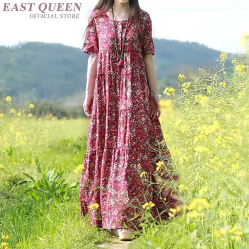 

Women summer 2019 retro floral printed drop short sleeves o-neck beach casual loose vestios AA3691