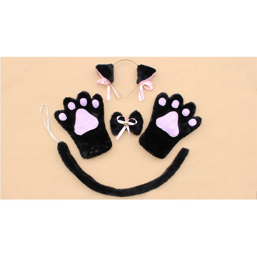 Аниме аксессуары к костюму для Косплей Hairwear Fancy Cat Neko Hairband с комплект с ушами горничной лолиты плюшевая перчатка лапы уши хвост