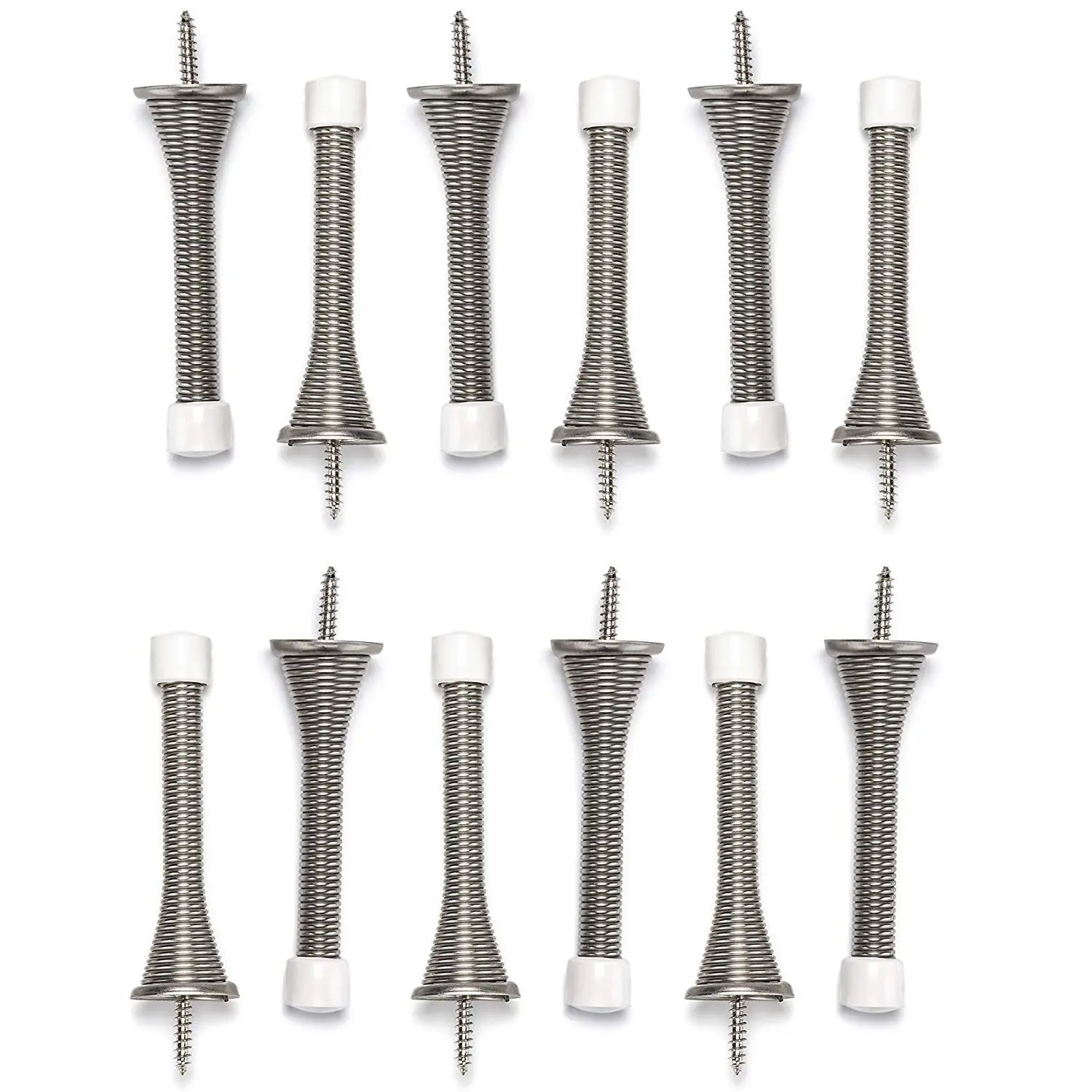 

12 Pack Satin Nickel Door Stoppers - Flexible Heavy Duty RustProof Screw-In Stainless Steel Spring Door Stops Drop Shopping