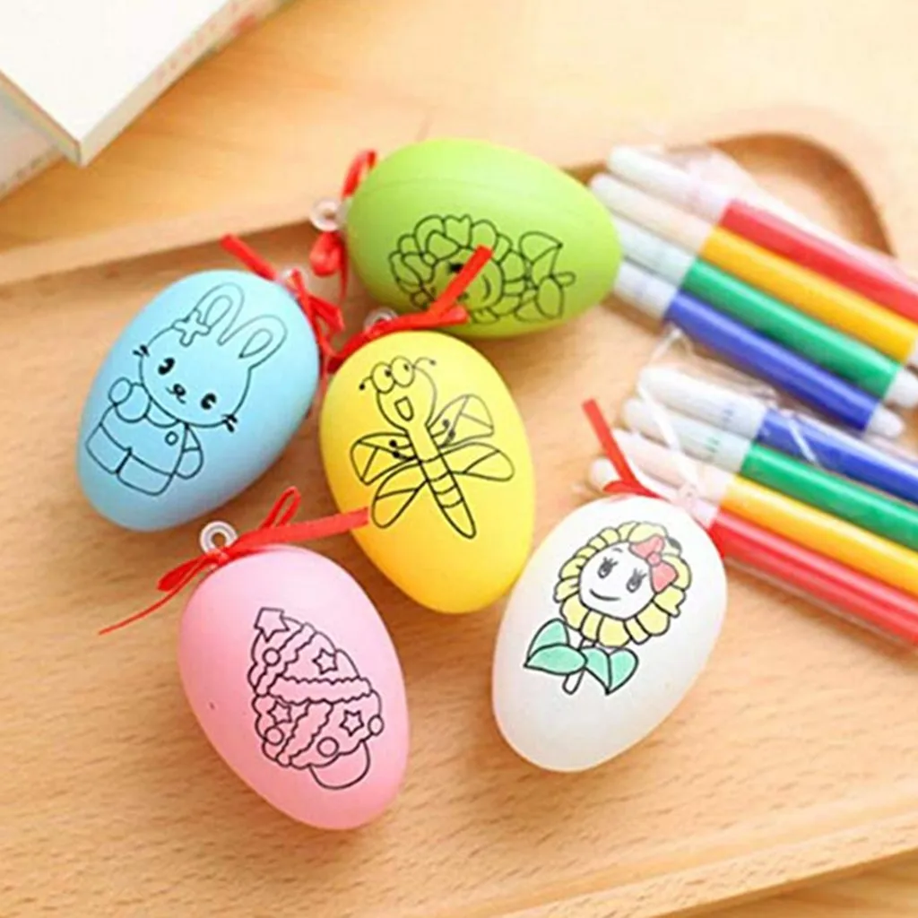 

Easter Eggs 6pcs Plastic Easter Eggs DIY Easter Eggs Plastic Eggs 8pcs Color Pen Party Holiday DIY Decorations