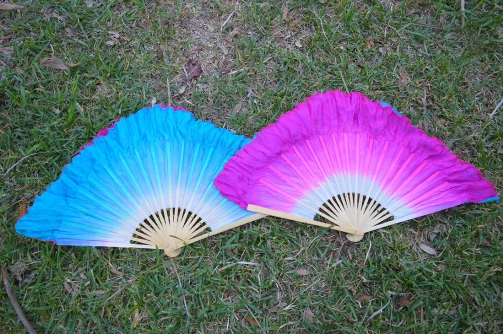 

2016 women of high quality silk Chinese belly dance dance fan cheap hot Side of the turquoise side of the rose short silk fan