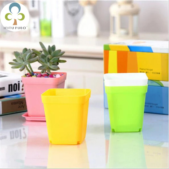 Pot de fleur succulent en plastique coloré, petit pot de semis, récipient  de pépinière carré, bassin 10x, 10 pièces - AliExpress