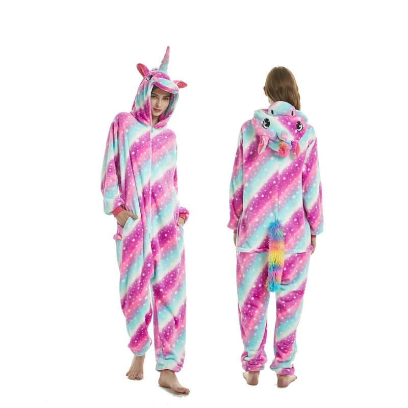 Зимняя Пижама с единорогом ползунки унисекс кугуруми панда зимняя Фланелевая пижама Кигуруми Пижама для взрослых стежка Unicornio одежда для сна - Цвет: big mouth unicorn