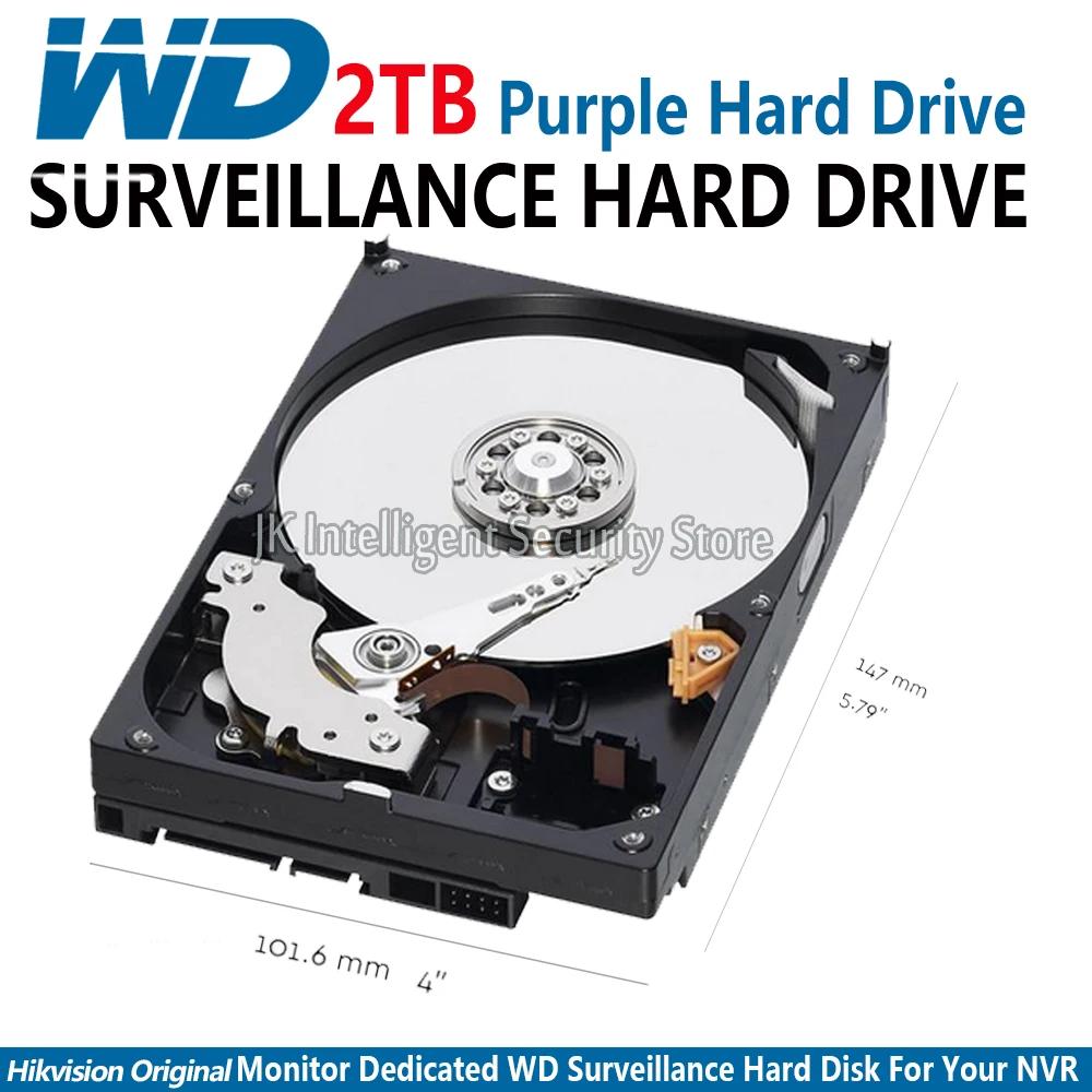 Hikvision Мониторы Выделенный жесткий диск 2 ТБ WD purple 2000 ГБ HDD для NVR DVR ds 7608ni e2/8 P i2/8