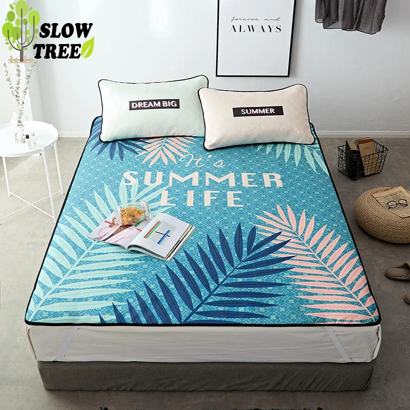 

Slow Tree 3PCS Ice Silk Mattress Washable Summer Double 1.2m/1.5m/1.8m Bed Mat Pillowcase Folding Air Conditioning Soft Rug