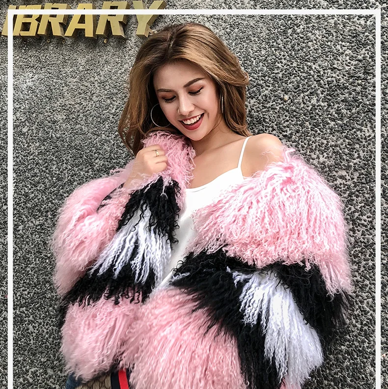 Women winter real mongolia Sheep Fur coat sheepskin beach wool fur jacket female outerwear
