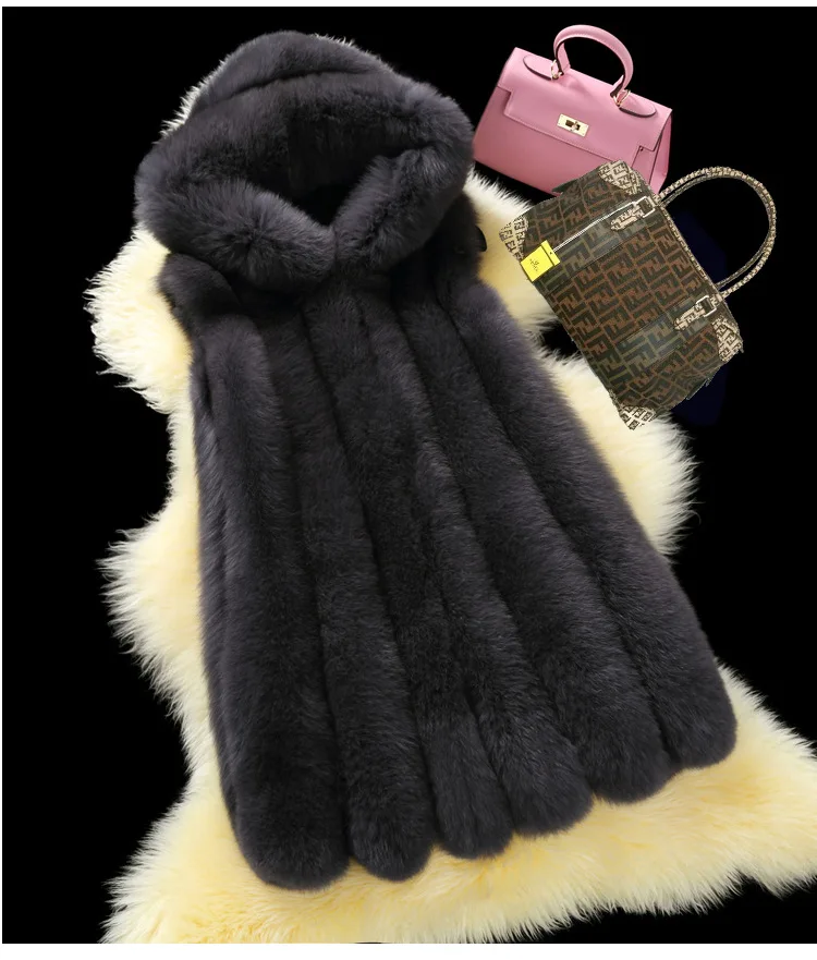 ZADORIN зимнее пальто для женщин роскошный меховой жилет из искусственного меха с капюшоном теплая куртка из искусственного меха пальто женский тонкий жилет veste femme - Цвет: Black